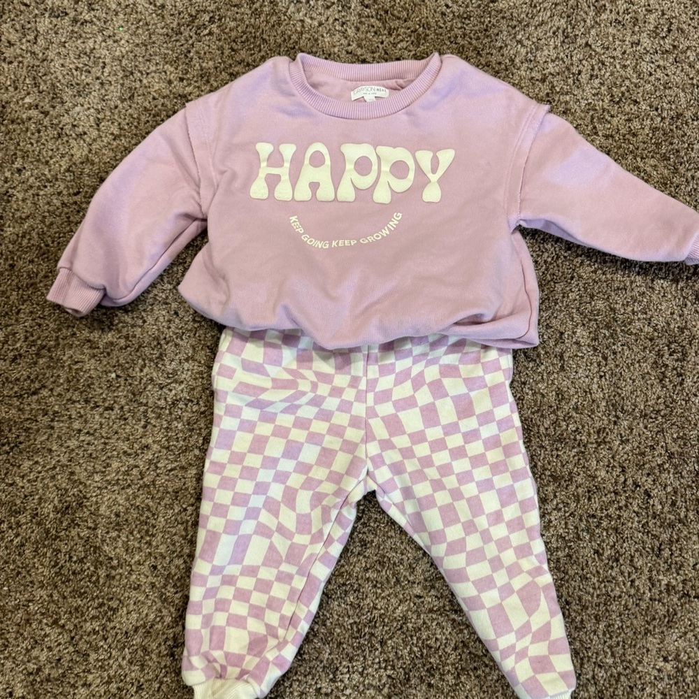 Grayson Mini Happy Sweatshirt & Checkered Jogger Set 2T